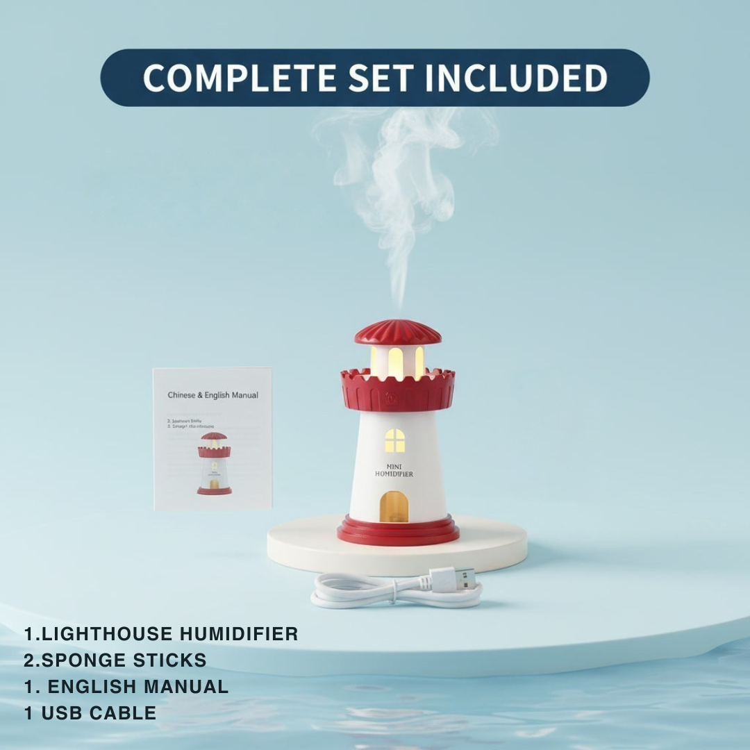 Lighthouse Mini Humidifier – Ultrasonic USB Air Purifier & Night Light